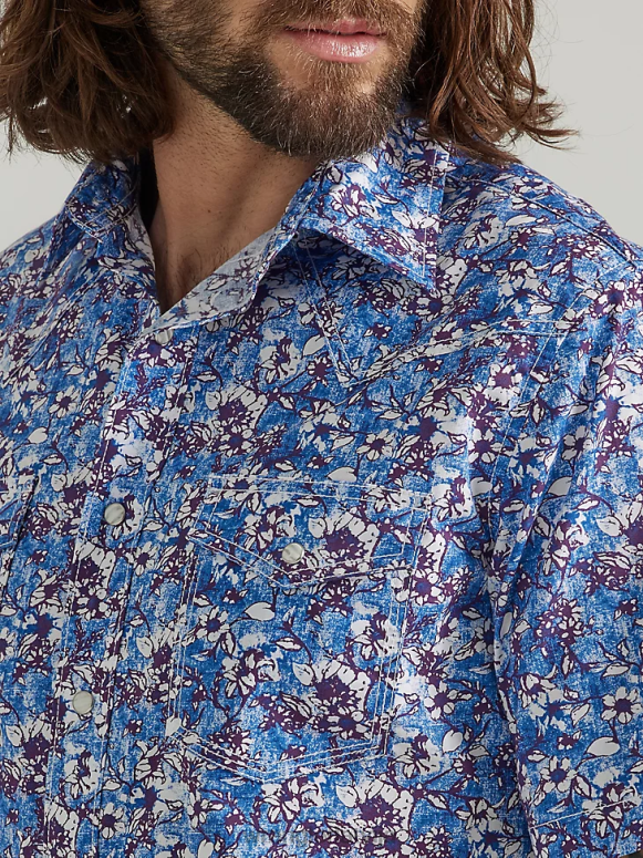 akvareļa violeta 20 reižu konkurētspējīgs moderna komforta krekls ar īsām piedurknēm rietumu apdruku vīriešiem apģērbs Wrangler BFNTB504